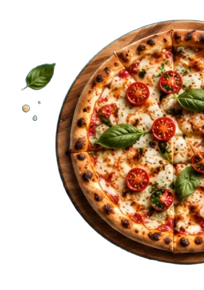Fresh artisan pizza on rustic wooden board
